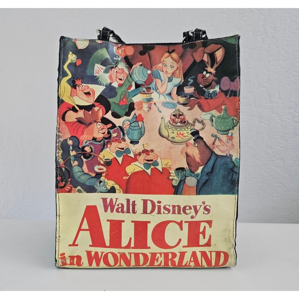 Vtg Walt Disney's Alice in Wonderland Tote Bag Snap Closure Rare Tea Party Scene